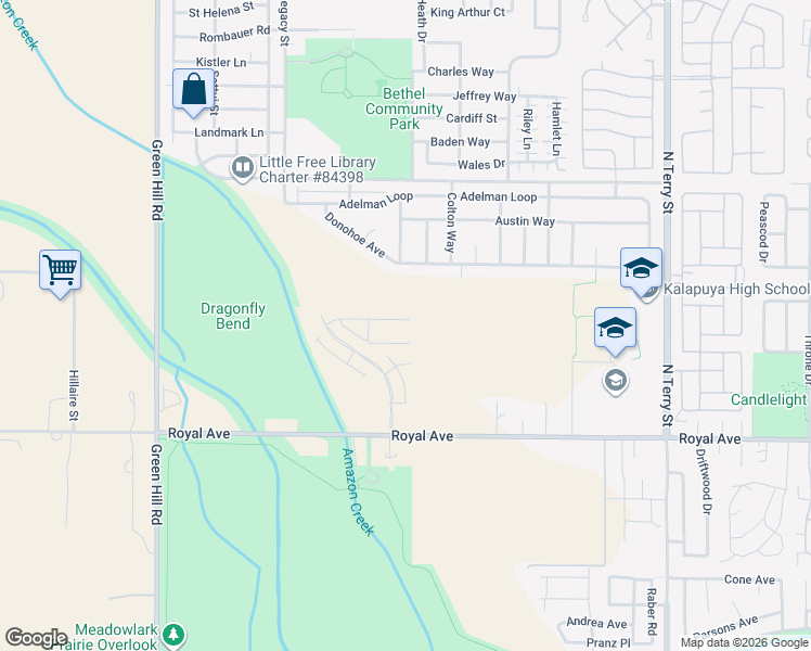map of restaurants, bars, coffee shops, grocery stores, and more near 5711 Royal Avenue in Eugene