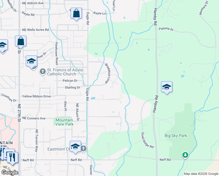map of restaurants, bars, coffee shops, grocery stores, and more near 62611 Bunch Grass Place in Bend