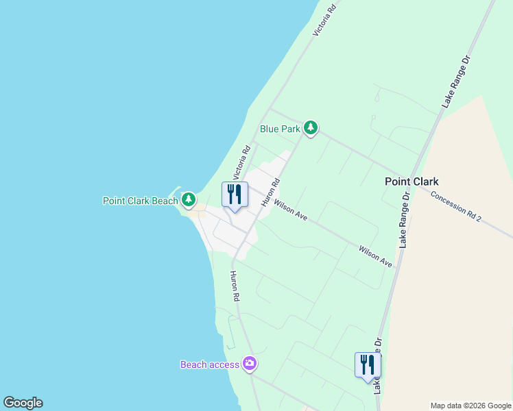 map of restaurants, bars, coffee shops, grocery stores, and more near 270 Huron Road in Goderich