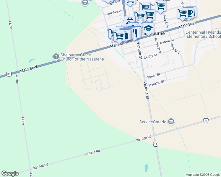 map of restaurants, bars, coffee shops, grocery stores, and more near 620 McMullen Street in Shelburne