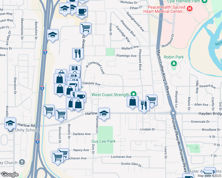 map of restaurants, bars, coffee shops, grocery stores, and more near 715 Oakdale Avenue in Springfield