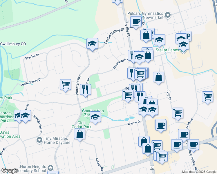 map of restaurants, bars, coffee shops, grocery stores, and more near 241 Jefferson Street in Newmarket
