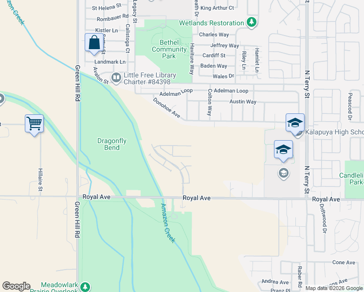 map of restaurants, bars, coffee shops, grocery stores, and more near 5737 Bainbridge Road in Eugene