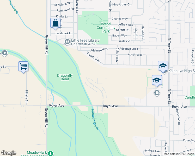 map of restaurants, bars, coffee shops, grocery stores, and more near Bainbridge Road in Eugene
