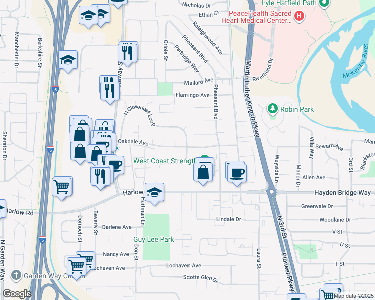 map of restaurants, bars, coffee shops, grocery stores, and more near 2791 South Cloverleaf Loop in Springfield