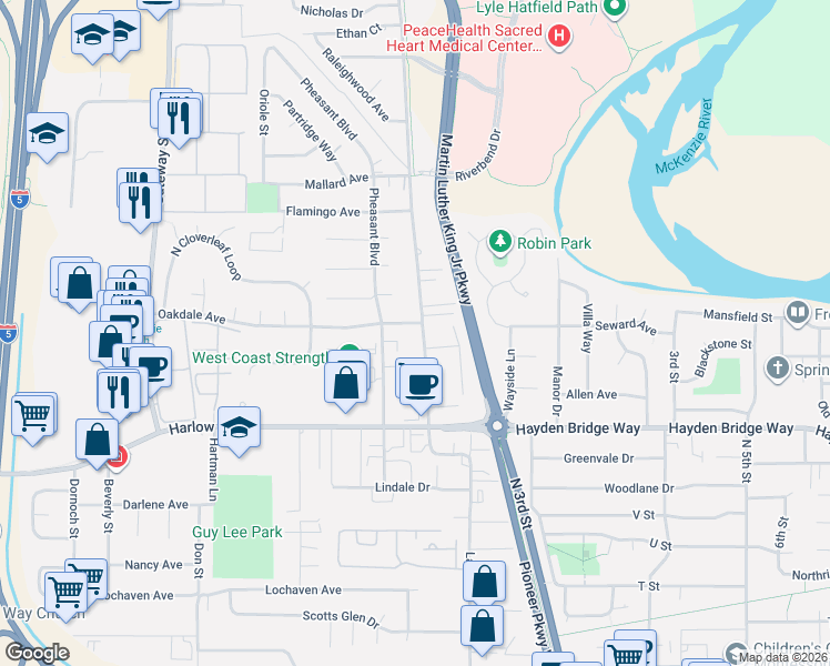 map of restaurants, bars, coffee shops, grocery stores, and more near 2691 Game Farm Road in Springfield