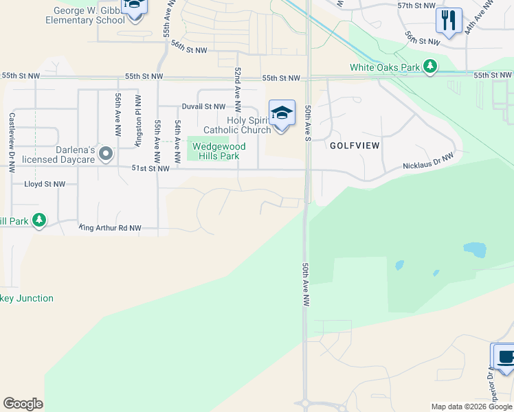 map of restaurants, bars, coffee shops, grocery stores, and more near 4815 50th Avenue South in Rochester