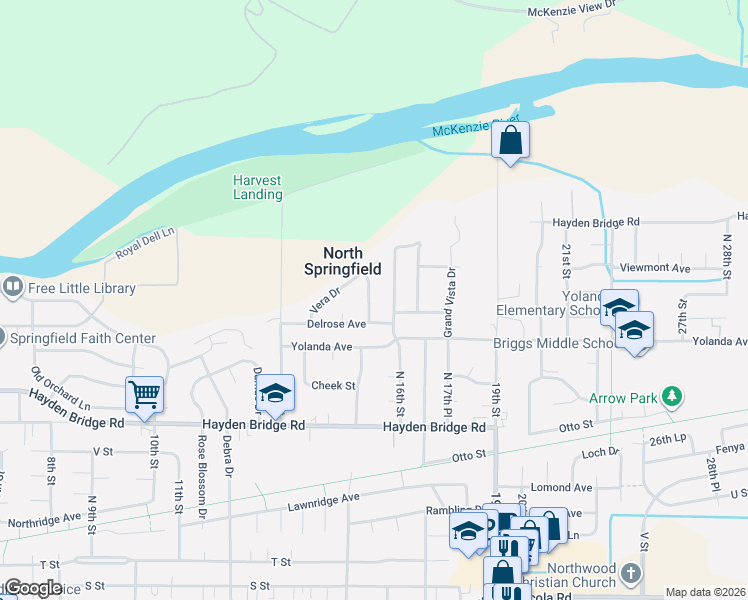 map of restaurants, bars, coffee shops, grocery stores, and more near 2555 15th Street in Springfield