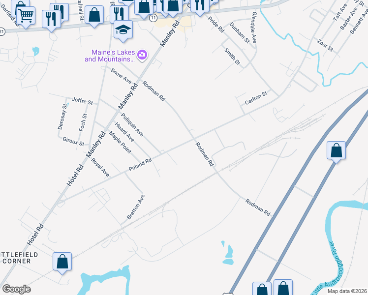 map of restaurants, bars, coffee shops, grocery stores, and more near 140 Rodman Road in Auburn
