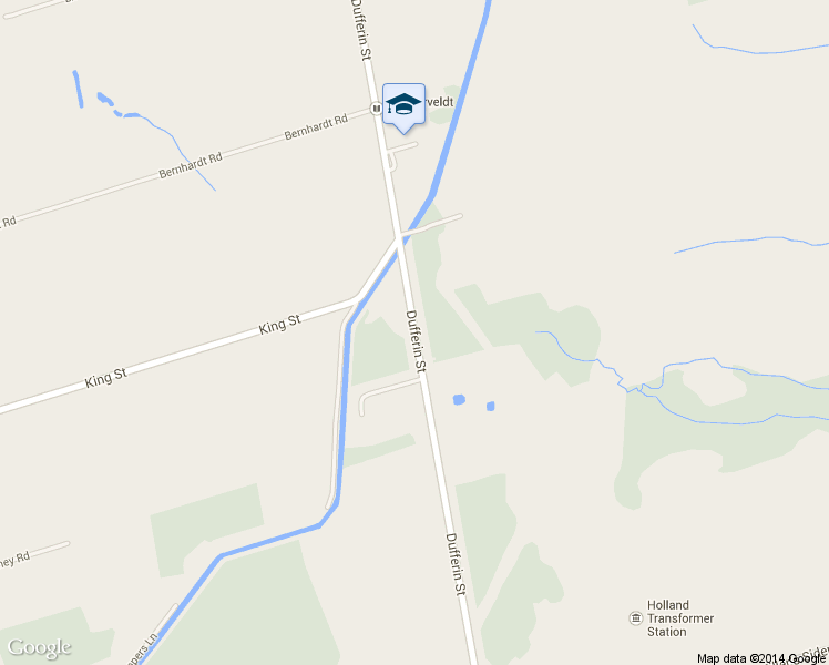 map of restaurants, bars, coffee shops, grocery stores, and more near Dufferin Street in Newmarket