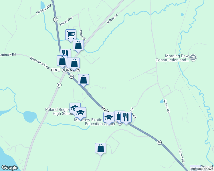 map of restaurants, bars, coffee shops, grocery stores, and more near Maine Street in Poland