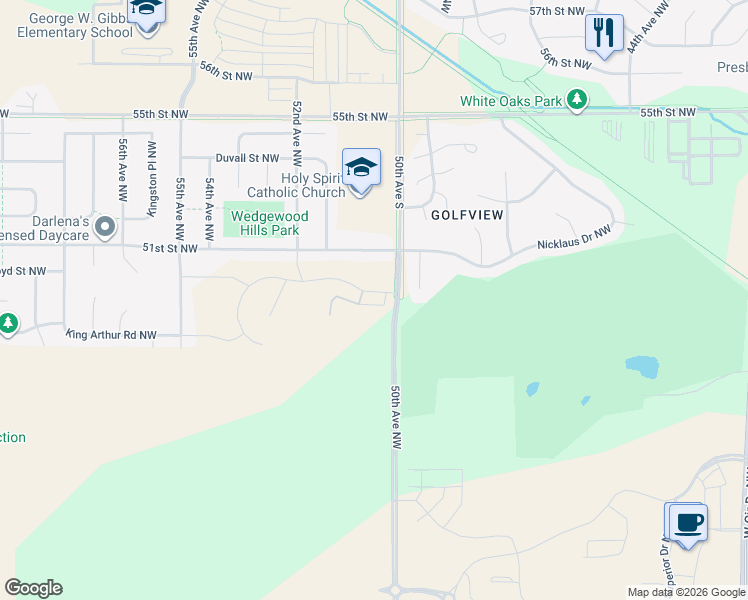 map of restaurants, bars, coffee shops, grocery stores, and more near 4815 50th Avenue Northwest in Rochester