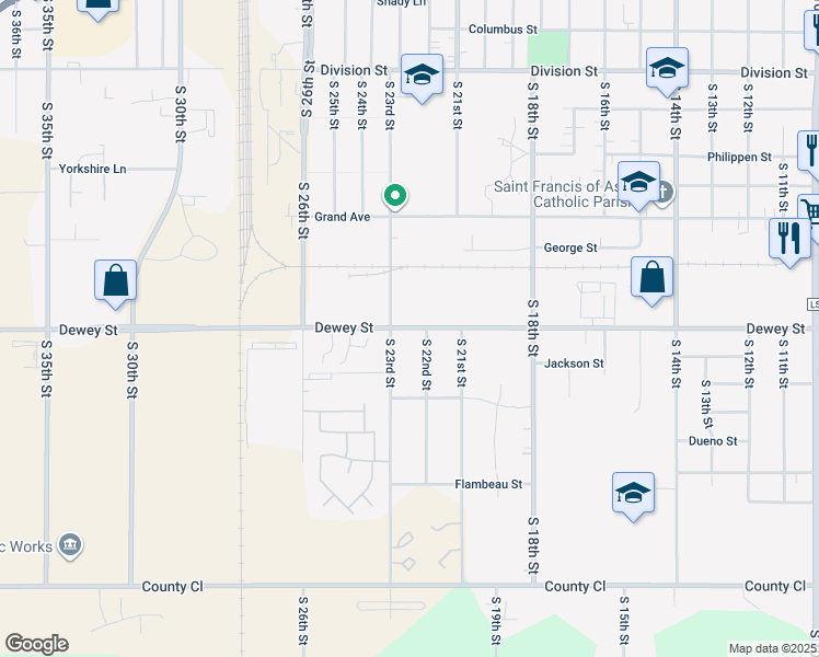 map of restaurants, bars, coffee shops, grocery stores, and more near 2114 South 22nd Street in Manitowoc
