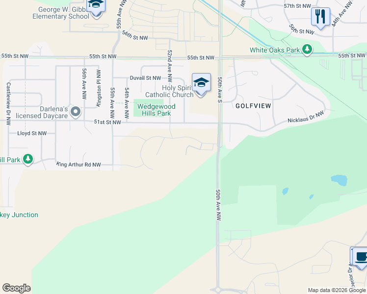 map of restaurants, bars, coffee shops, grocery stores, and more near 4815 50th Avenue South in Rochester