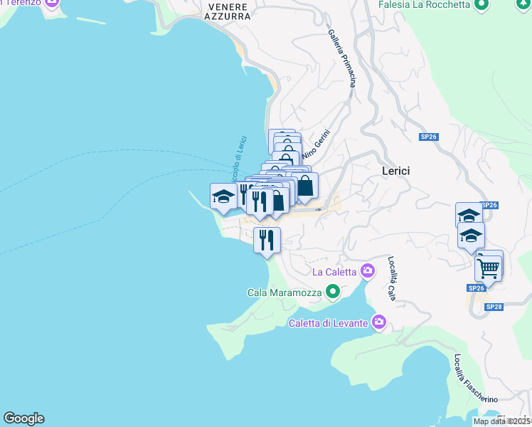 map of restaurants, bars, coffee shops, grocery stores, and more near 16 Piazza Poggio in Lerici