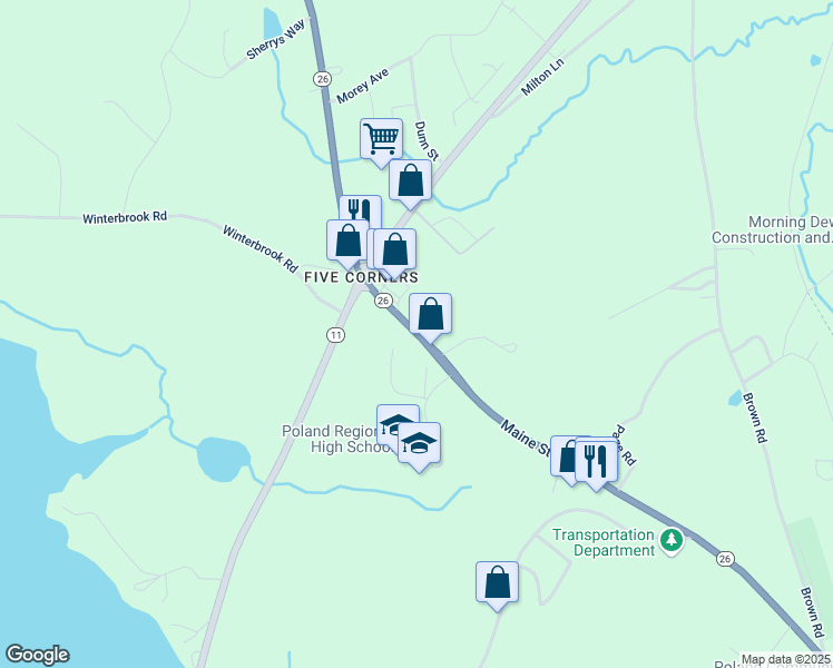 map of restaurants, bars, coffee shops, grocery stores, and more near 1457 Maine Street in Poland