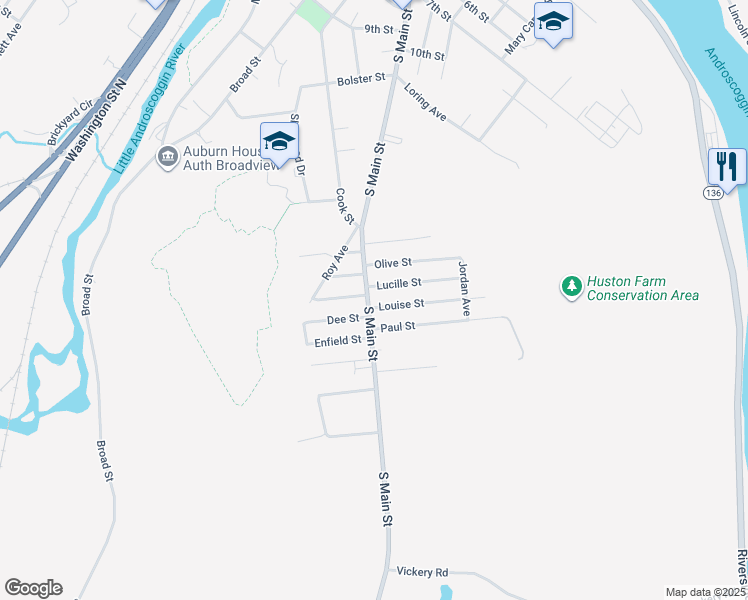 map of restaurants, bars, coffee shops, grocery stores, and more near 24 Lucille Street in Auburn