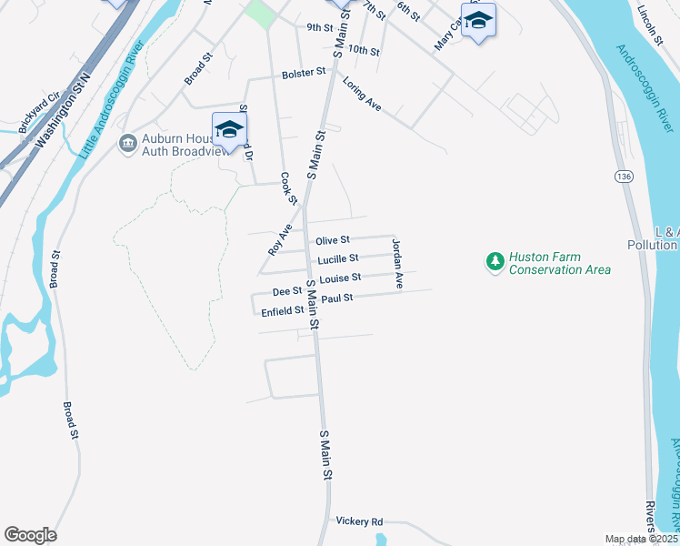 map of restaurants, bars, coffee shops, grocery stores, and more near 24 Lucille Street in Auburn