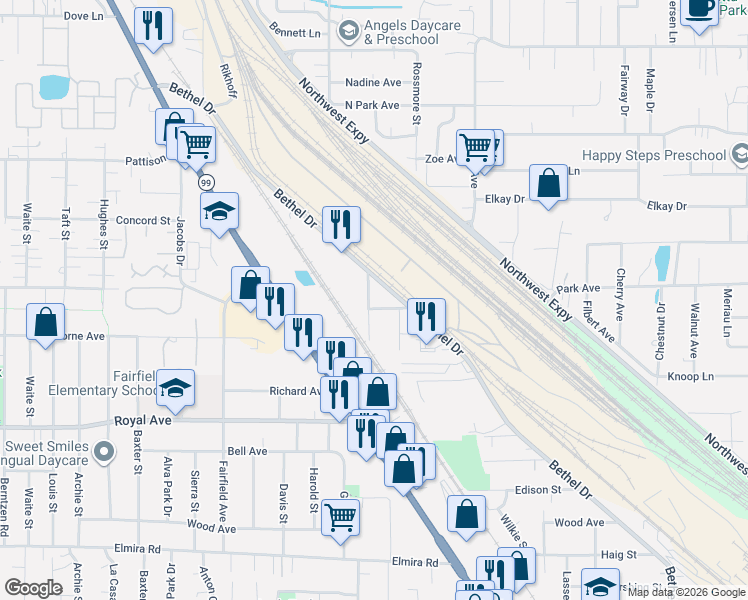 map of restaurants, bars, coffee shops, grocery stores, and more near 1115 Ogle Avenue in Eugene