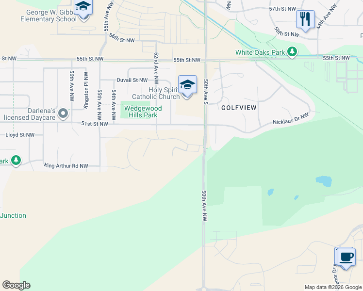 map of restaurants, bars, coffee shops, grocery stores, and more near 5102 51st Street Northwest in Rochester