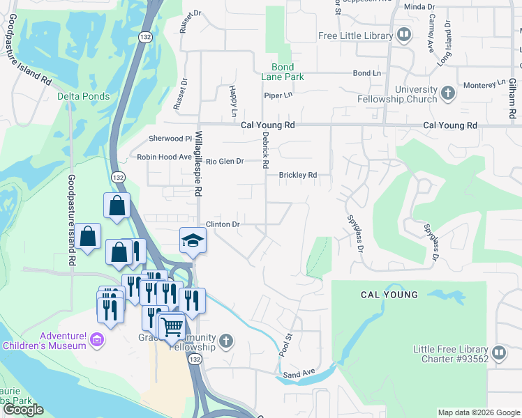 map of restaurants, bars, coffee shops, grocery stores, and more near 1241 Debrick Road in Eugene