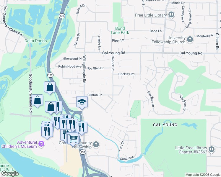map of restaurants, bars, coffee shops, grocery stores, and more near 1241 Debrick Road in Eugene