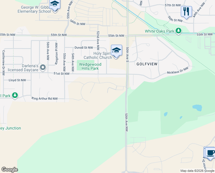 map of restaurants, bars, coffee shops, grocery stores, and more near 5186 51st Street Northwest in Rochester