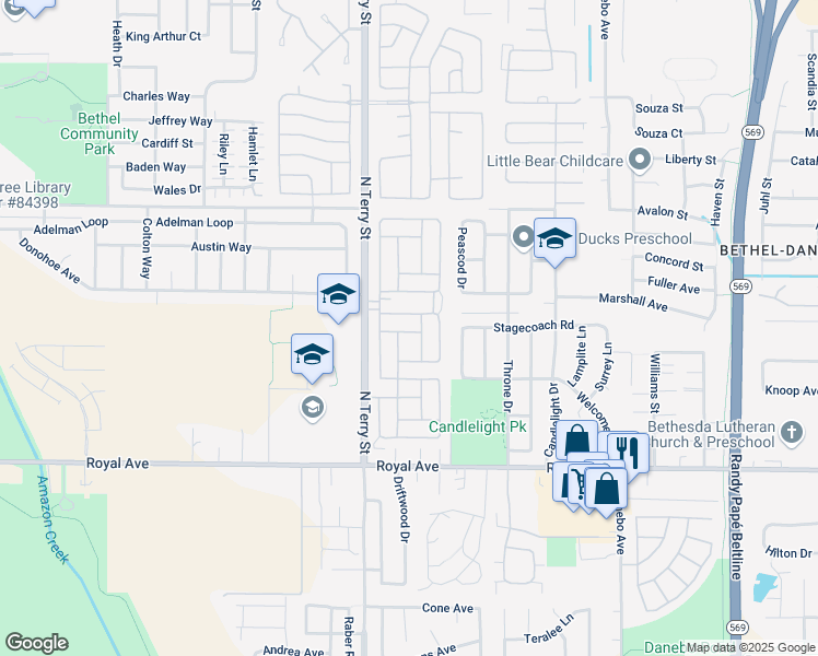 map of restaurants, bars, coffee shops, grocery stores, and more near 1199 North Terry Street in Eugene