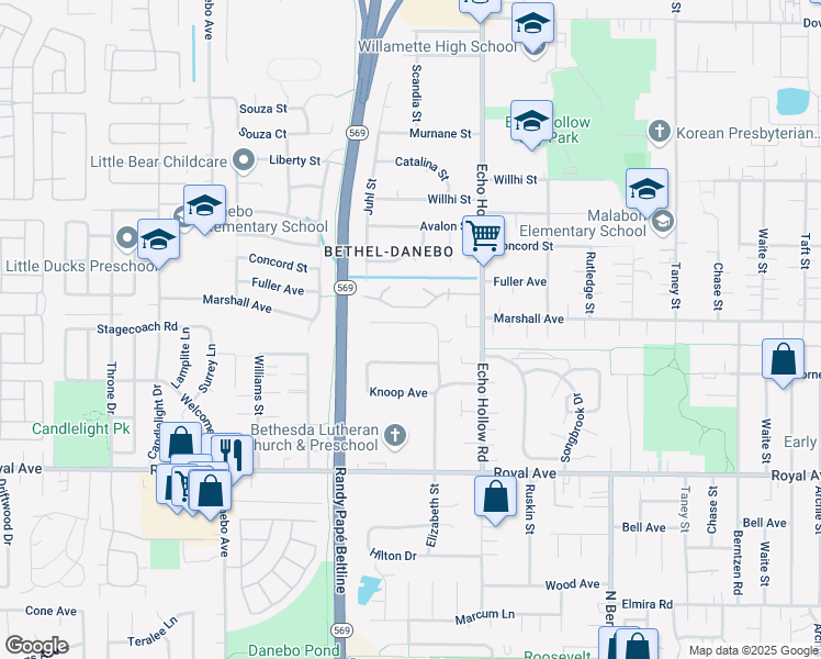 map of restaurants, bars, coffee shops, grocery stores, and more near 1157 Elizabeth Street in Eugene