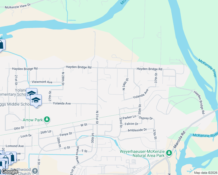 map of restaurants, bars, coffee shops, grocery stores, and more near 2667 31st Street in Springfield