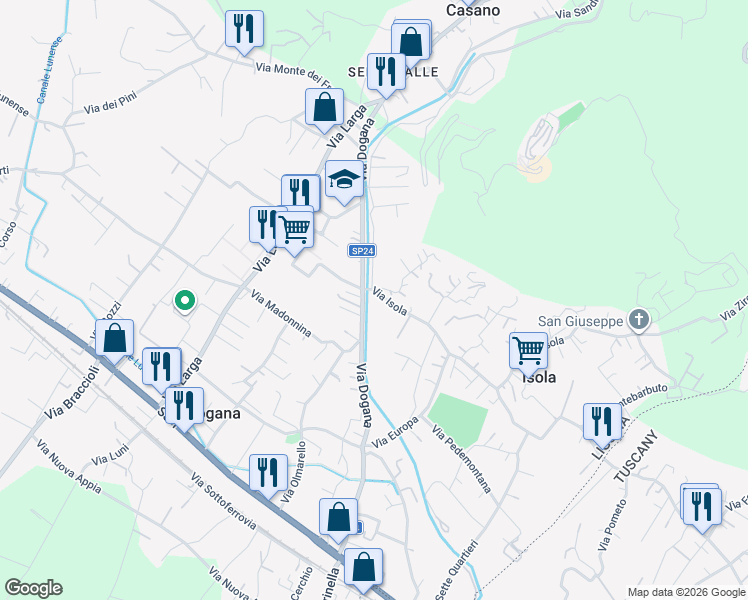 map of restaurants, bars, coffee shops, grocery stores, and more near 1 Via Isola in Casano