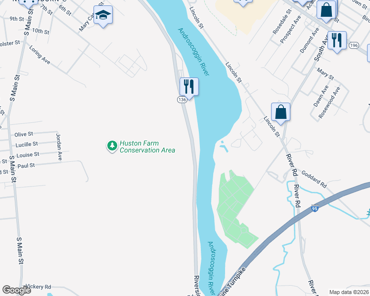 map of restaurants, bars, coffee shops, grocery stores, and more near 509 Riverside Drive in Auburn