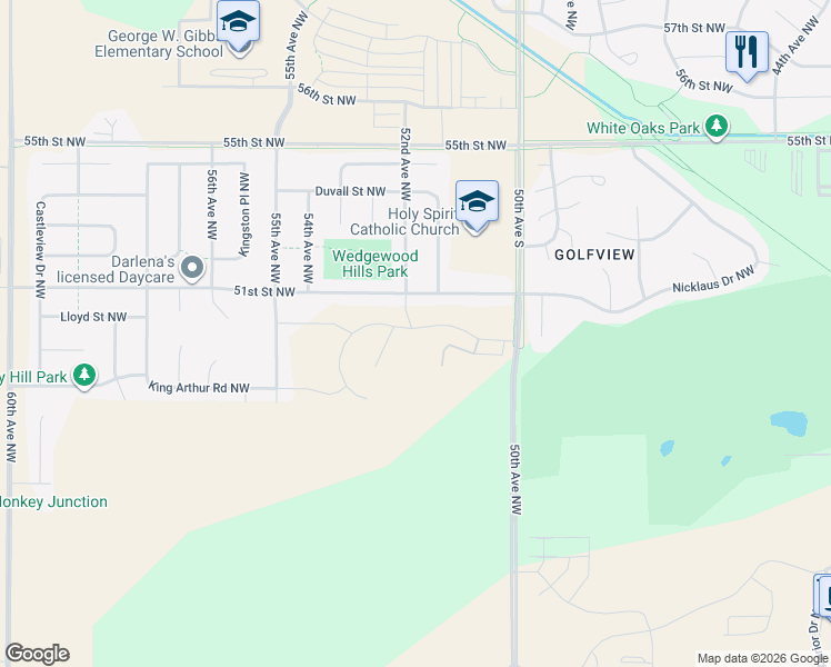 map of restaurants, bars, coffee shops, grocery stores, and more near 5186 51st Street Northwest in Rochester
