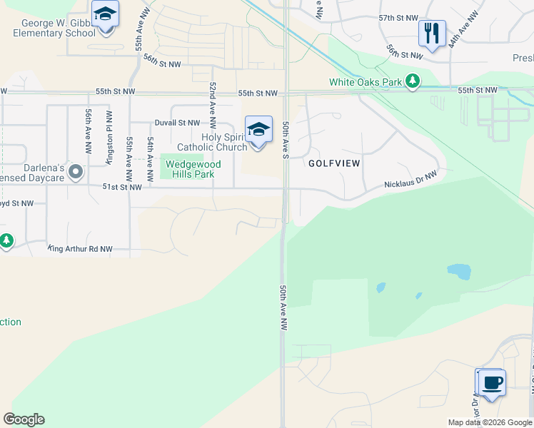 map of restaurants, bars, coffee shops, grocery stores, and more near 5032 51st Street Northwest in Rochester