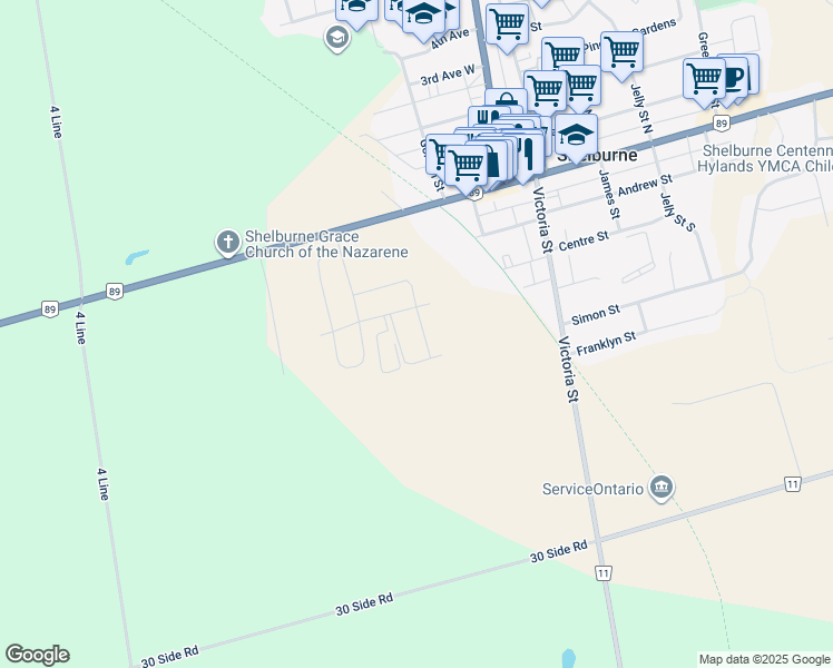 map of restaurants, bars, coffee shops, grocery stores, and more near 517 Brooks Street in Shelburne