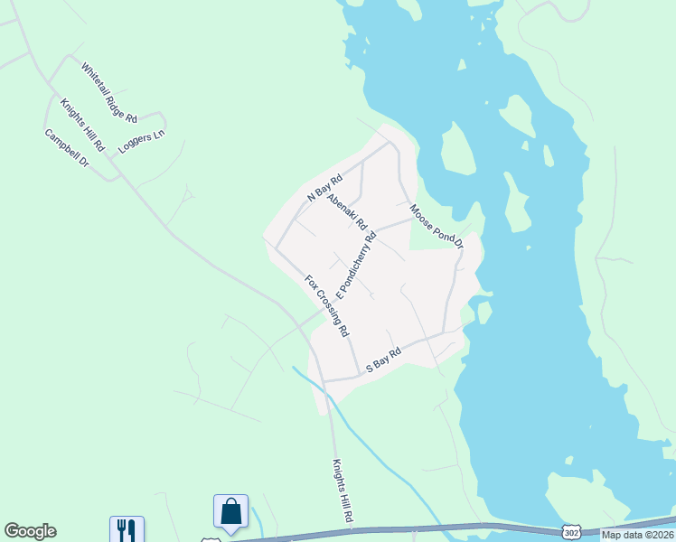 map of restaurants, bars, coffee shops, grocery stores, and more near 6 Deer Circle in Bridgton