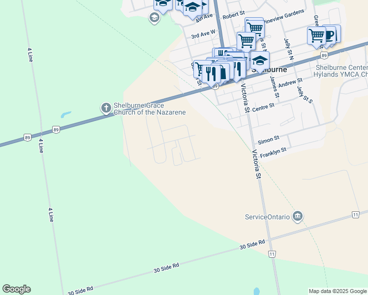 map of restaurants, bars, coffee shops, grocery stores, and more near 517 Brooks Street in Shelburne