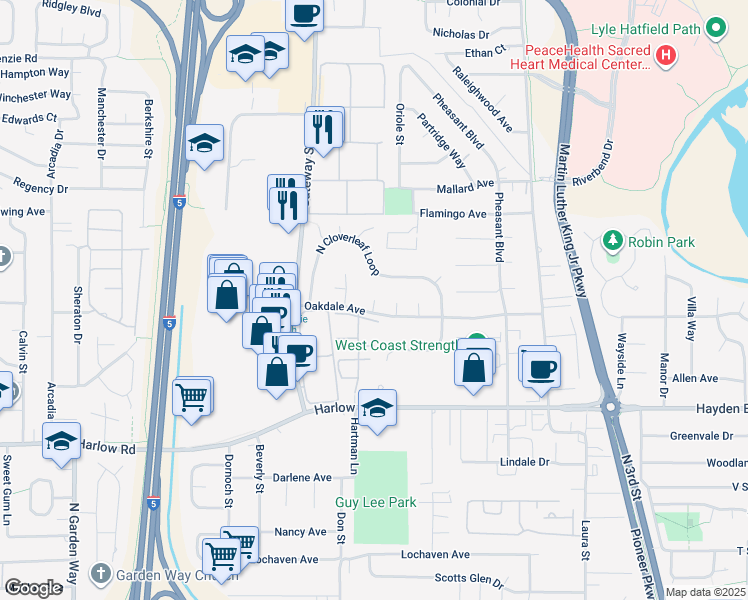 map of restaurants, bars, coffee shops, grocery stores, and more near 2846 El Toro Court in Springfield