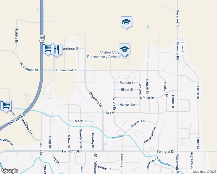 map of restaurants, bars, coffee shops, grocery stores, and more near 4715 Patricia St in Rapid City