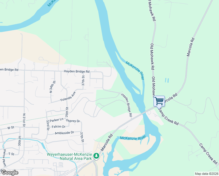 map of restaurants, bars, coffee shops, grocery stores, and more near 3940 Hayden Bridge Road in Springfield