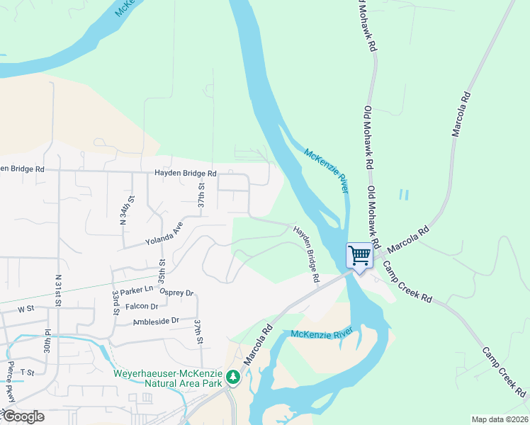 map of restaurants, bars, coffee shops, grocery stores, and more near 3940 Hayden Bridge Road in Springfield