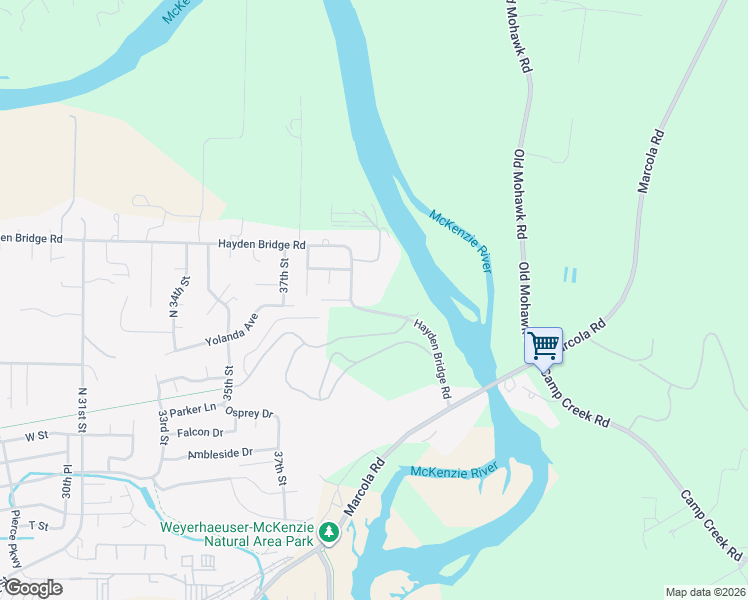 map of restaurants, bars, coffee shops, grocery stores, and more near 3940 Hayden Bridge Road in Springfield