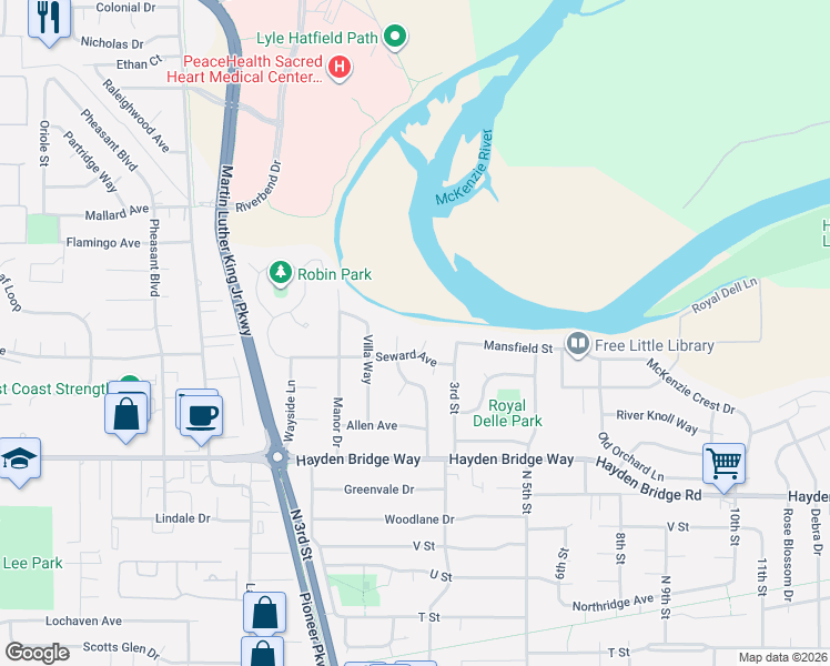 map of restaurants, bars, coffee shops, grocery stores, and more near 2875 Chateau Place in Springfield