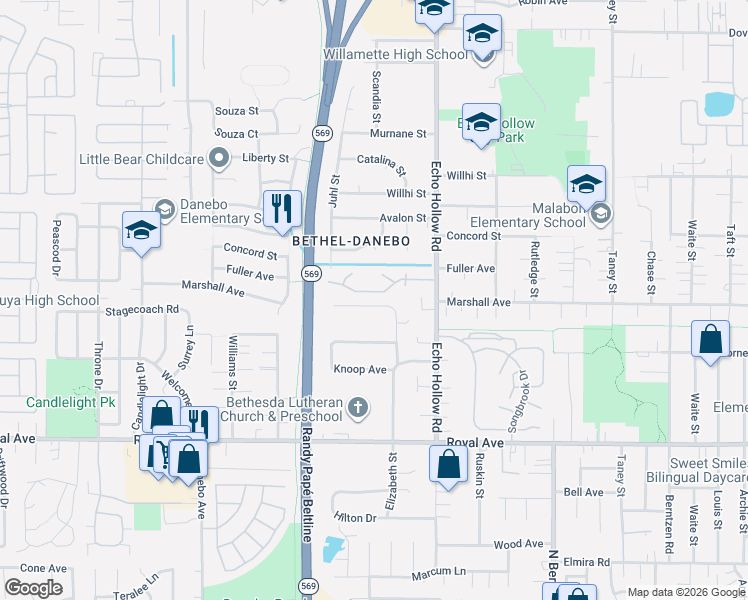 map of restaurants, bars, coffee shops, grocery stores, and more near 1153 Elizabeth Street in Eugene