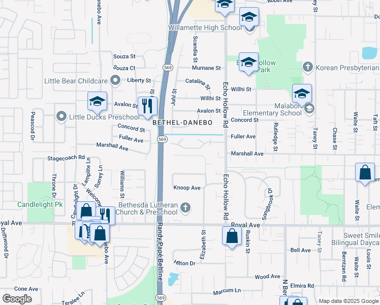 map of restaurants, bars, coffee shops, grocery stores, and more near 1157 Elizabeth Street in Eugene