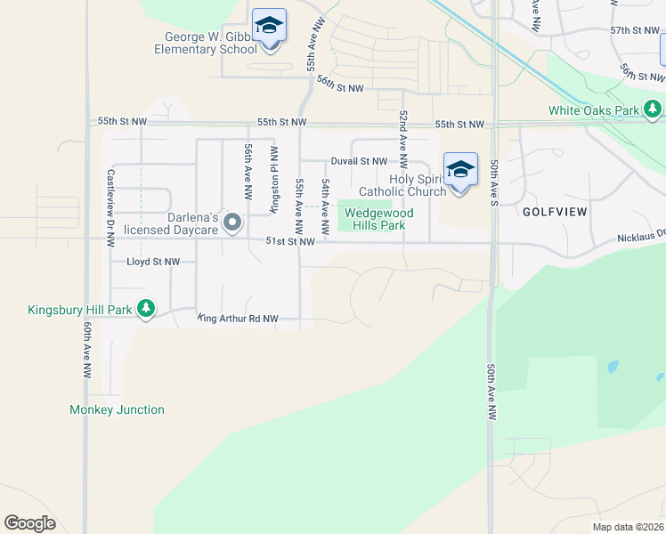 map of restaurants, bars, coffee shops, grocery stores, and more near 5398 51st Street Northwest in Rochester