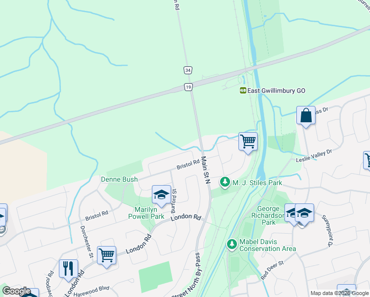 map of restaurants, bars, coffee shops, grocery stores, and more near 535 Malvern Crescent in Newmarket