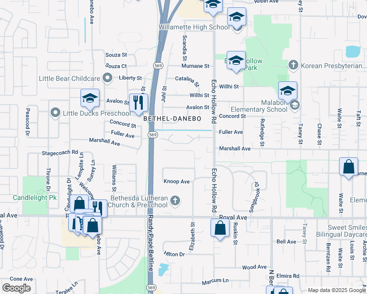 map of restaurants, bars, coffee shops, grocery stores, and more near 1157 Elizabeth Street in Eugene