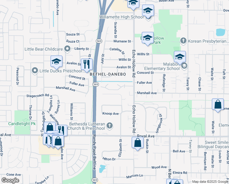 map of restaurants, bars, coffee shops, grocery stores, and more near 1157 Elizabeth Street in Eugene