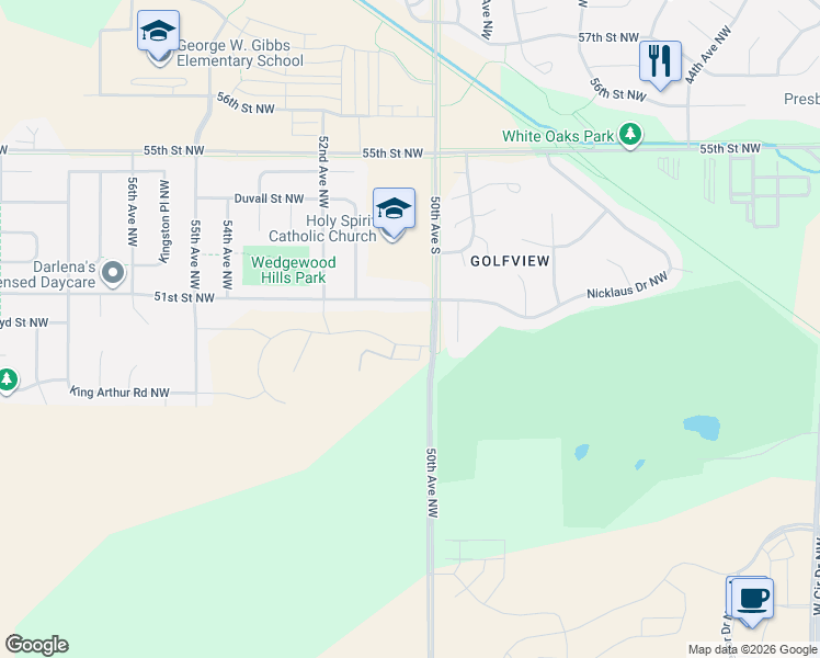 map of restaurants, bars, coffee shops, grocery stores, and more near 5032 51st Street Northwest in Rochester